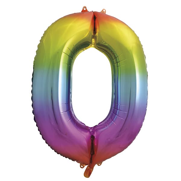 34" Unique Rainbow Number 0 Supershape Balloons