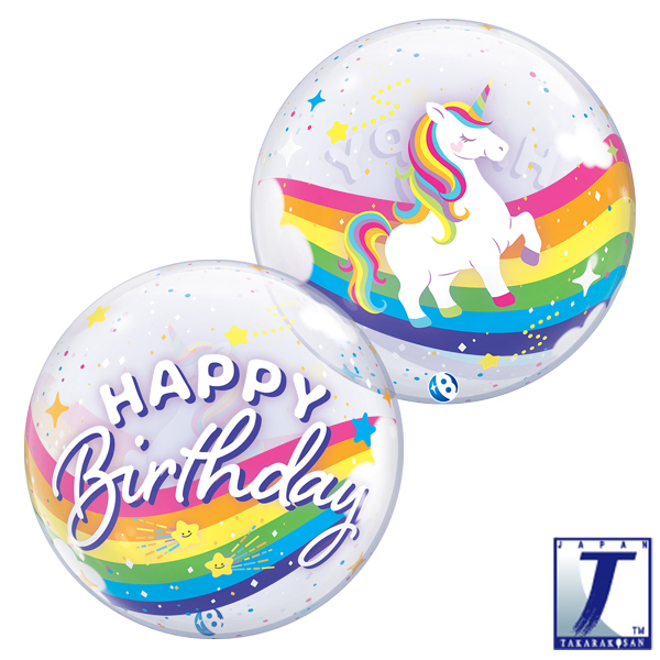 (image for) 22" Happy Birthday Rainbow Unicorn Stretchy Bubble Balloons