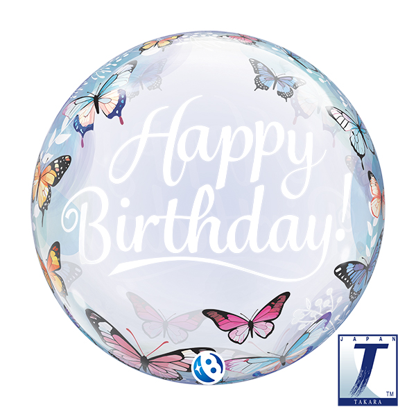 (image for) 22" Birthday Soft Butterflies Stretchy Bubble Balloons