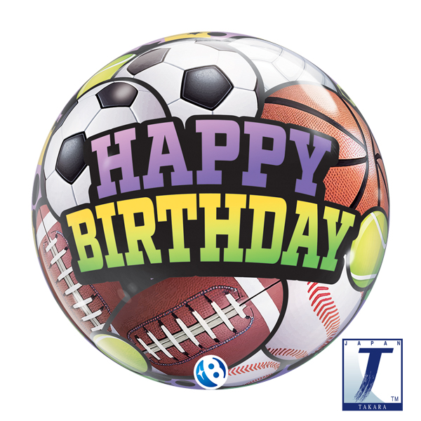 (image for) 22" Birthday Sports Balls Stretchy Bubble Balloons