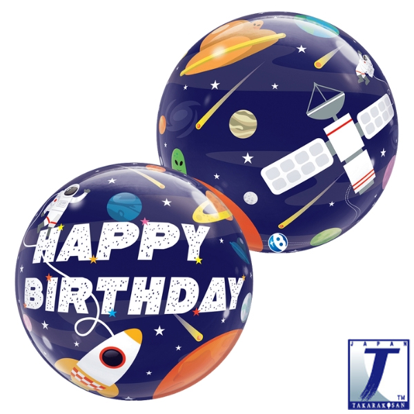 (image for) 22" Happy Birthday Outer Space Stretchy Bubble Balloons