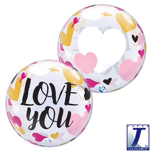 (image for) 22" Love You Hearts & Arrows Stretchy Bubble Balloons