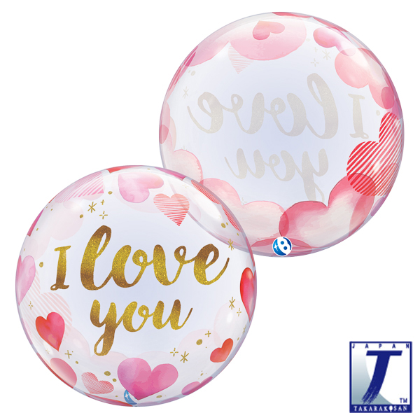 (image for) 22" I Love You Paper Hearts Stretchy Bubble Balloons