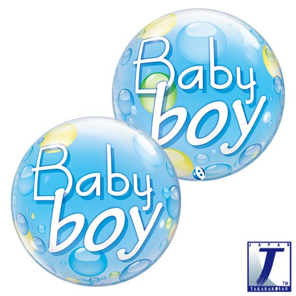 (image for) 22" Baby Boy Blue & Confetti Dots Stretchy Bubble Balloons