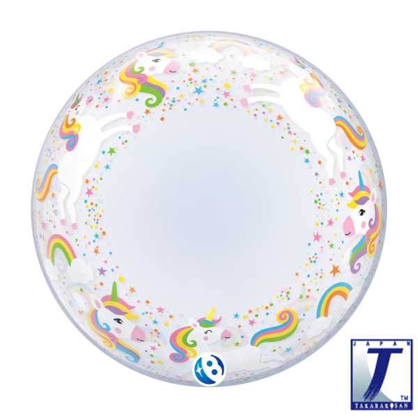(image for) 24" Unicorn & Rainbows Stretchy Deco Bubble Balloons
