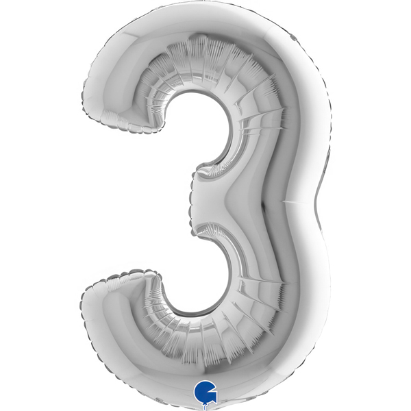 40" Grabo Silver Number 3 Shape Balloons