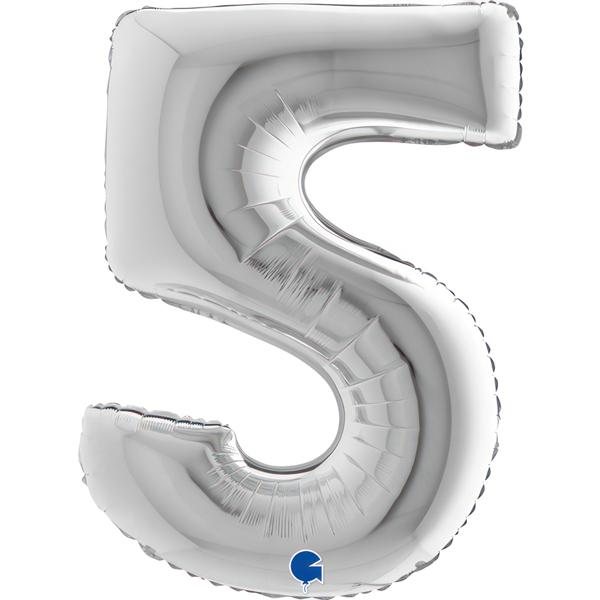 40" Grabo Silver Number 5 Shape Balloons