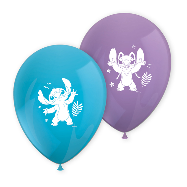 11" Stitch & Angel Printed Latex Balloons 8pk