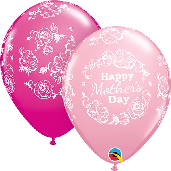 (image for) 11" Mothers Day Floral Damask Latex Balloons 25pk