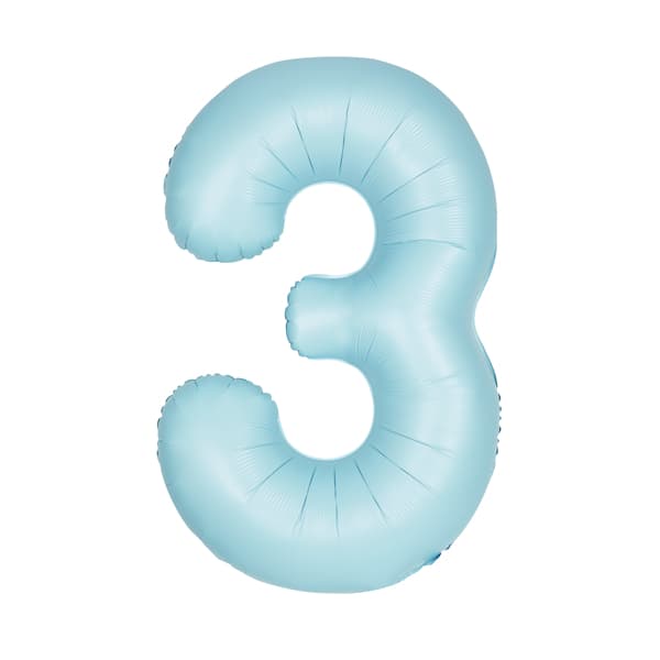 34" Pastel Matte Blue Number 3 Supershape Balloons