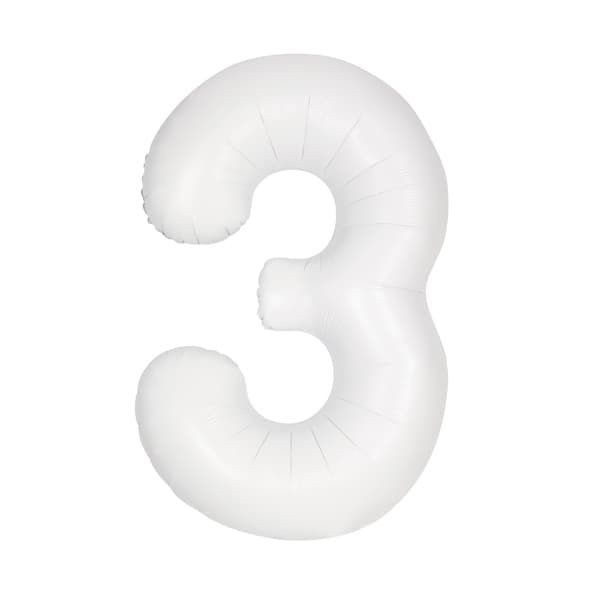 34" Matte White Number 3 Supershape Balloons