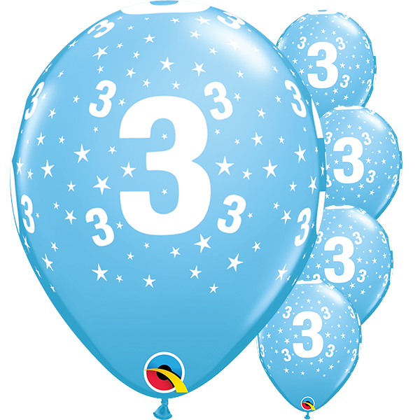 11" Age 3 Stars Around Blue Latex Balloons 6pk