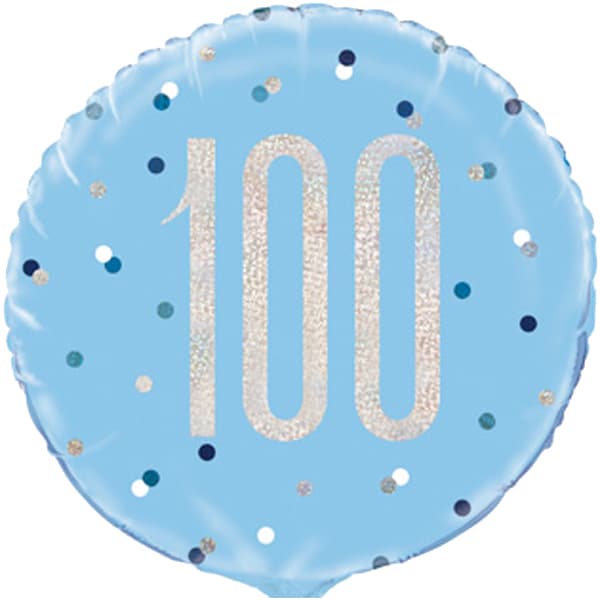 (image for) 18" Blue & Silver Glitz Happy 100th Birthday Foil Balloons