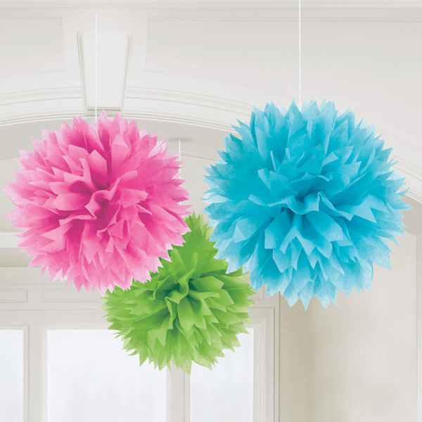 Multi Coloured Paper Fluffy Decorations 3pk