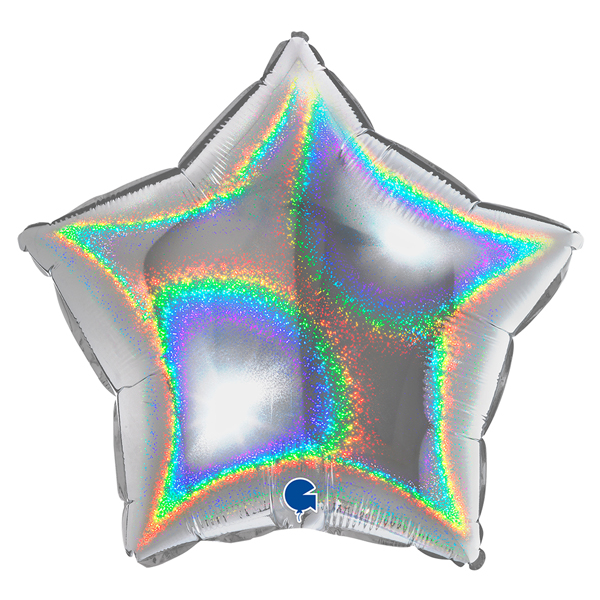 (image for) 18" Silver Glitter Holographic Star Foil Balloons