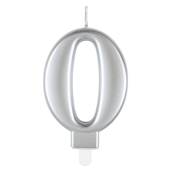 Metallic Silver Number 0 Candle
