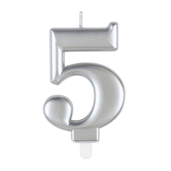 Metallic Silver Number 5 Candle