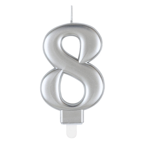 Metallic Silver Number 8 Candle