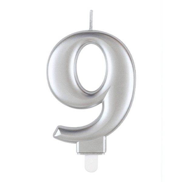 Metallic Silver Number 9 Candle