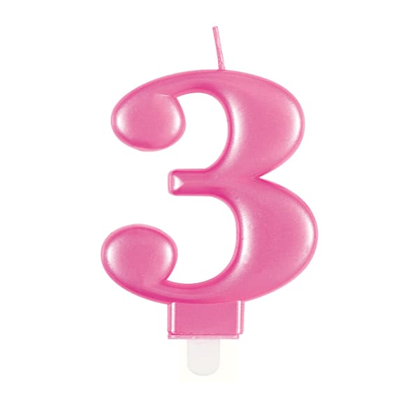 Metallic Pink Number 3 Candle