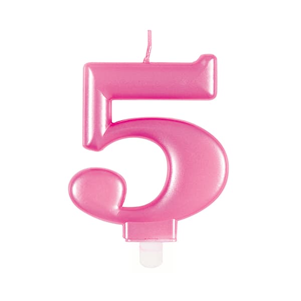 Metallic Pink Number 5 Candle