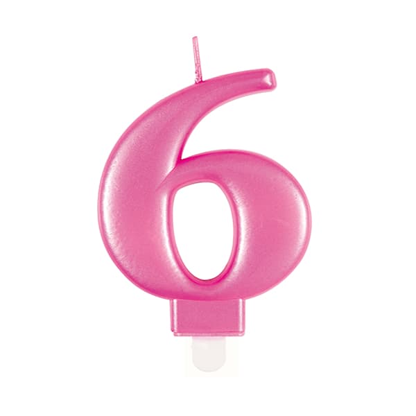 Metallic Pink Number 6 Candle