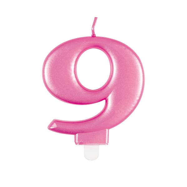 Metallic Pink Number 9 Candle