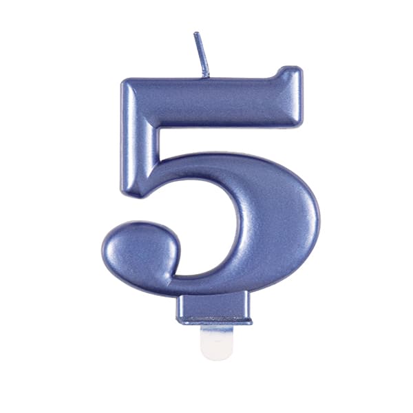 Metallic Blue Number 5 Candle
