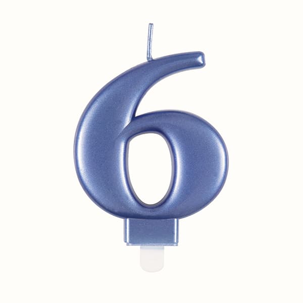Metallic Blue Number 6 Candle