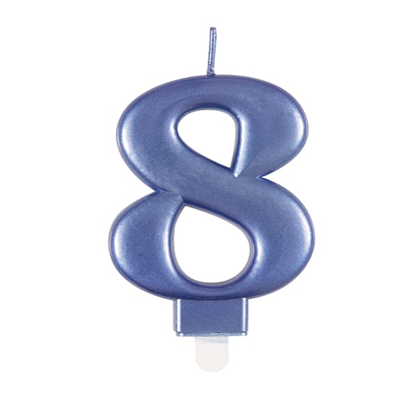 Metallic Blue Number 8 Candle