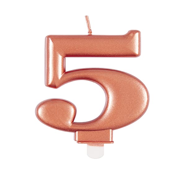 Metallic Rose Gold Number 5 Candle