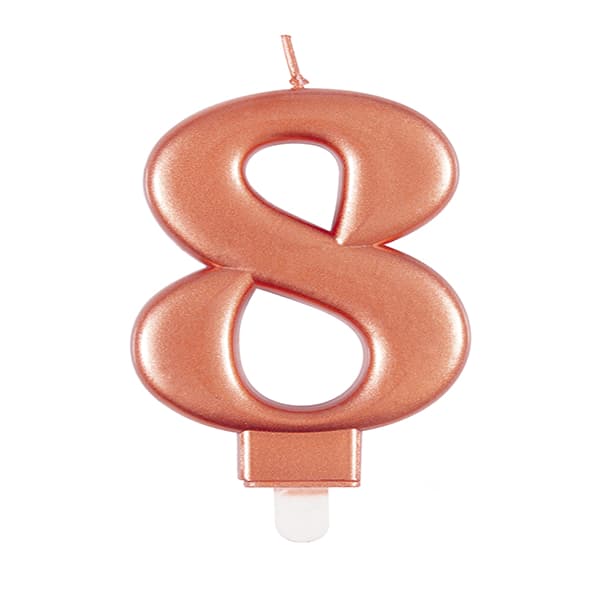 Metallic Rose Gold Number 8 Candle
