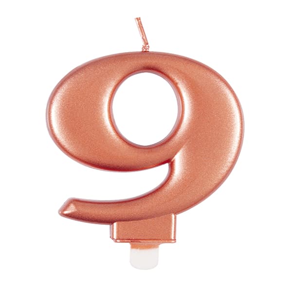 Metallic Rose Gold Number 9 Candle