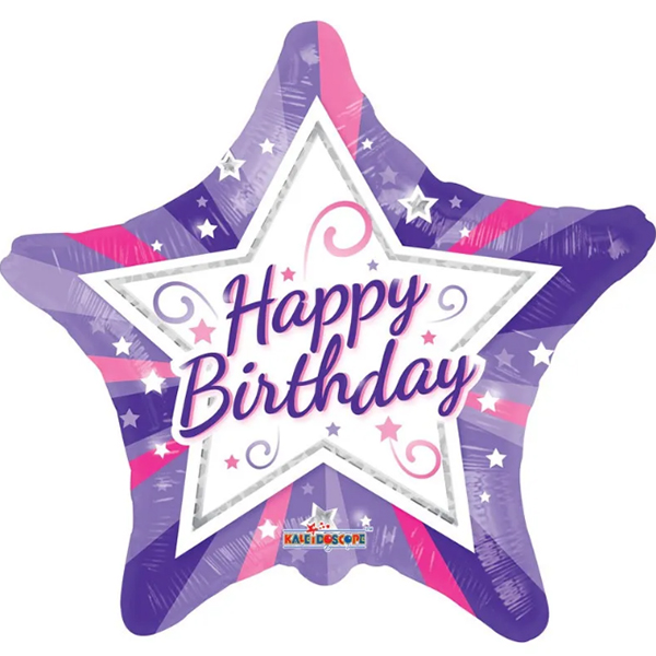 18" Happy Birthday Purple Star Foil Balloons