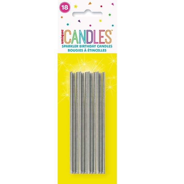 (image for) 4" Silver Sparkler Birthday Candles 18pk