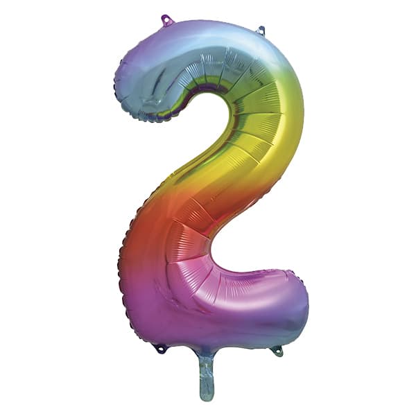 34" Unique Rainbow Number 2 Supershape Balloons