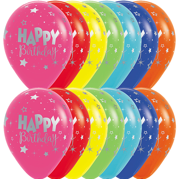 (image for) 12" Happy Birthday Fantasy Assorted Latex Balloons 25pk