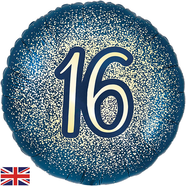 (image for) 18" 16th Glitter Navy Gold Foil Balloon