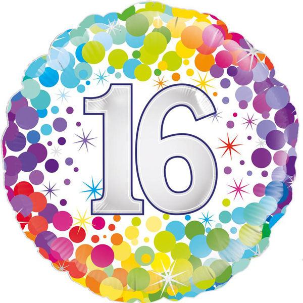 18" 16th Colourful Confetti Birthday Foil Balloons
