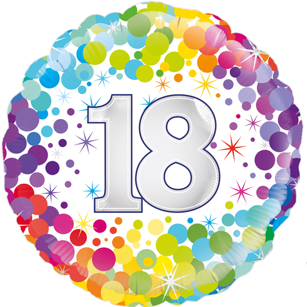 (image for) 18" 18th Colourful Confetti Birthday Foil Balloons