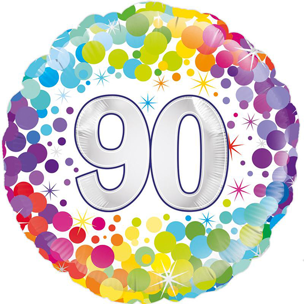(image for) 18" 90th Colourful Confetti Birthday Foil Balloons