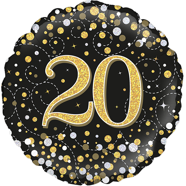 (image for) 18" Black Sparkling Fizz 20th Birthday Foil Balloons