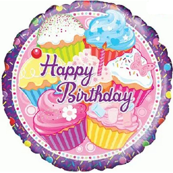 (image for) 18" Happy Birthday Cupcake Holographic Foil Balloons