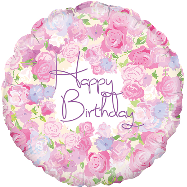 (image for) 18" Happy Birthday Vintage Floral Foil Balloons