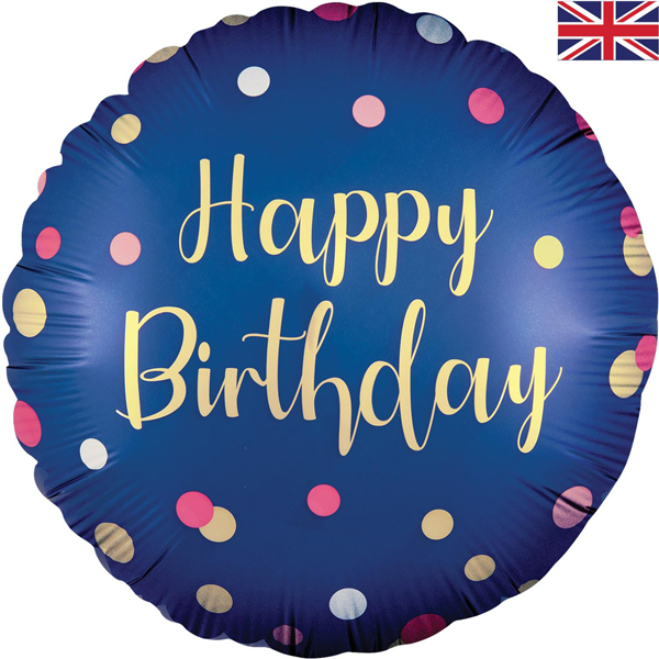 (image for) 18" Navy & Pink Polka Happy Birthday Foil Balloons
