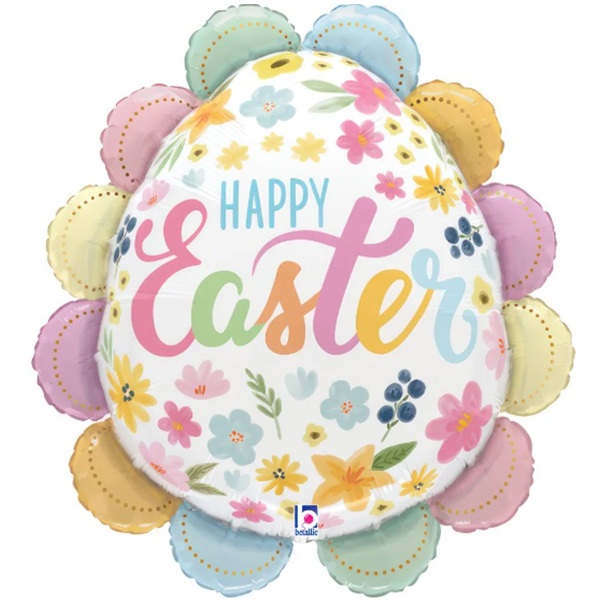 (image for) 30" Ruffled Floral Easter Egg Shape Foil Balloons