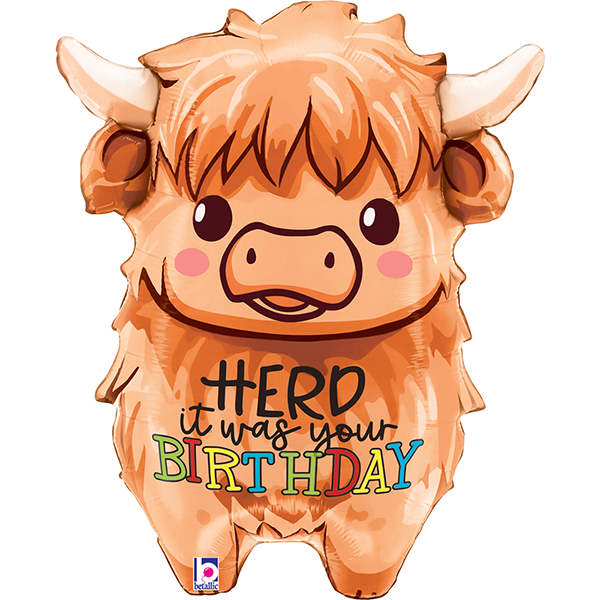 (image for) 27" Highland Cow Birthday Sshape Foil Balloons
