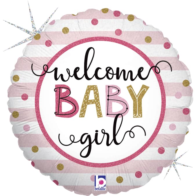 18" Welcome Baby Girl Stripes Foil Balloons