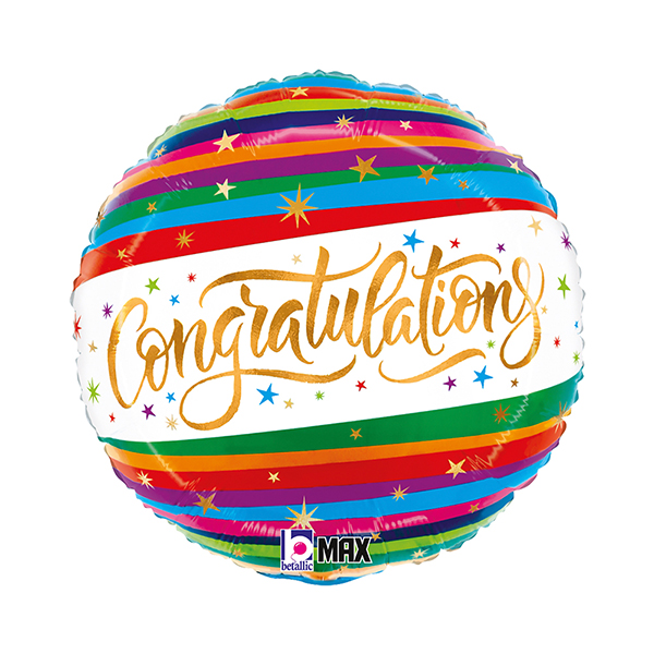 18" Congratulations Fun Stripe Foil Balloons