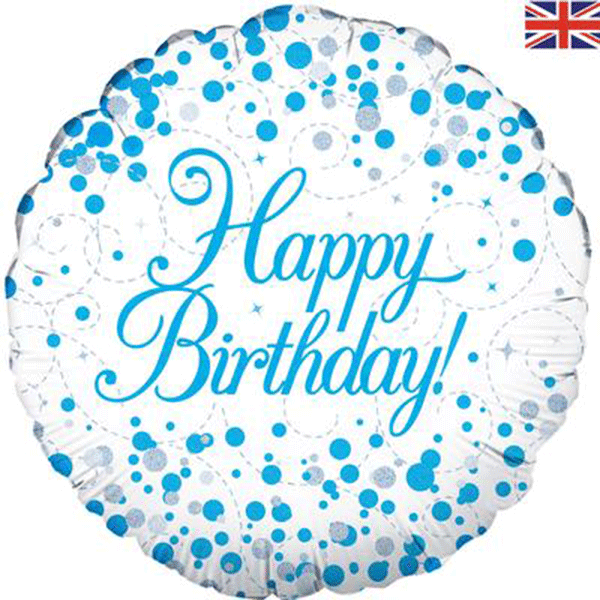 18" Sparkling Fizz 'Happy Birthday' Blue Holographic